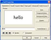 Clicker 4 Cell Properties Dialog