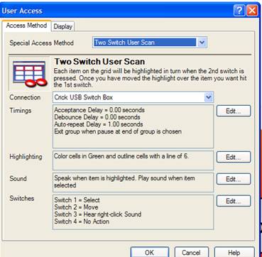 User Access dialog box two switch