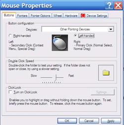 Mouse properties screen