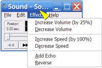 Sound recorder's Effects menu